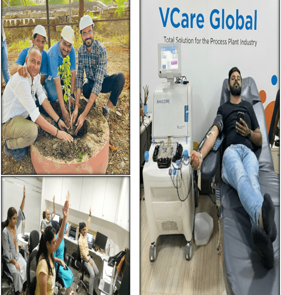 Office employees participating in a yoga session